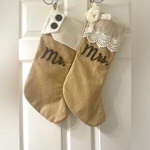 Mr. & Mrs. Burlap Stocking Set NWOT